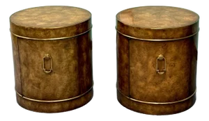 1970s Mastercraft Round Burl Side/Bedside Tables, a Pair