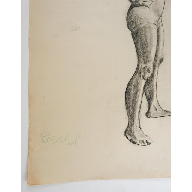 Vintage Mid 20th Century Charcoal Portrait Drawing of Woman For Sale - Image 4 of 4