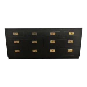 Black Lacquered Henredon Campaign Style Dresser