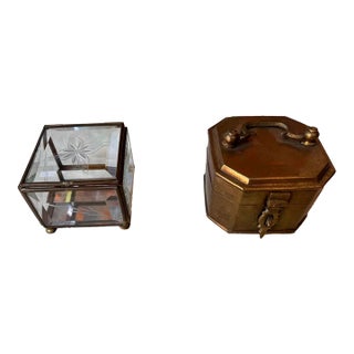 Pair of 1970s Decorative Boxes, Brass and Glass For Sale