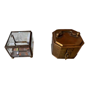 Pair of 1970s Decorative Boxes, Brass and Glass