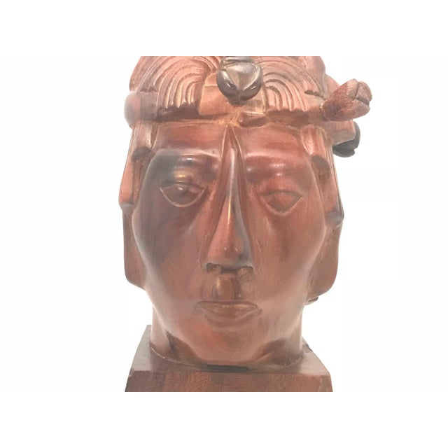 Mid 20th Century Mid 20th Century Jose Pinal Carved Wood Aztec Bust - Mid Century Modern Sculpture For Sale - Image 5 of 10