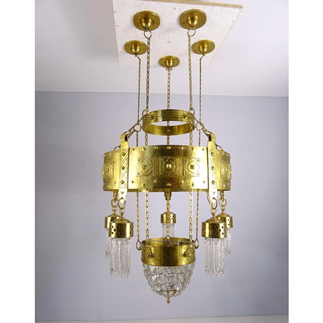 Large Art Nouveau Chandelier in Brass, Vienna, 1890s For Sale - Image 12 of 12