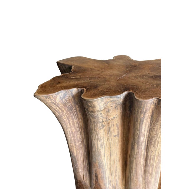 2020s Sculptural Solid Teak Wood Table With Natural Grain & Bleached Finish For Sale - Image 5 of 14