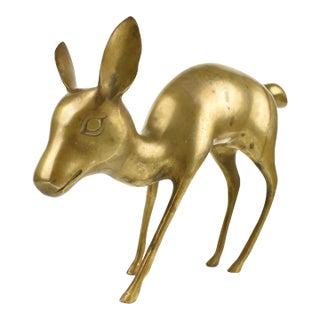 Mid Century Brass Large Size Fawn Deer Figurine Model For Sale