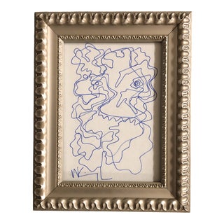 Original Vintage Wayne Cunningham Small Abstract Ink Drawing Framed For Sale
