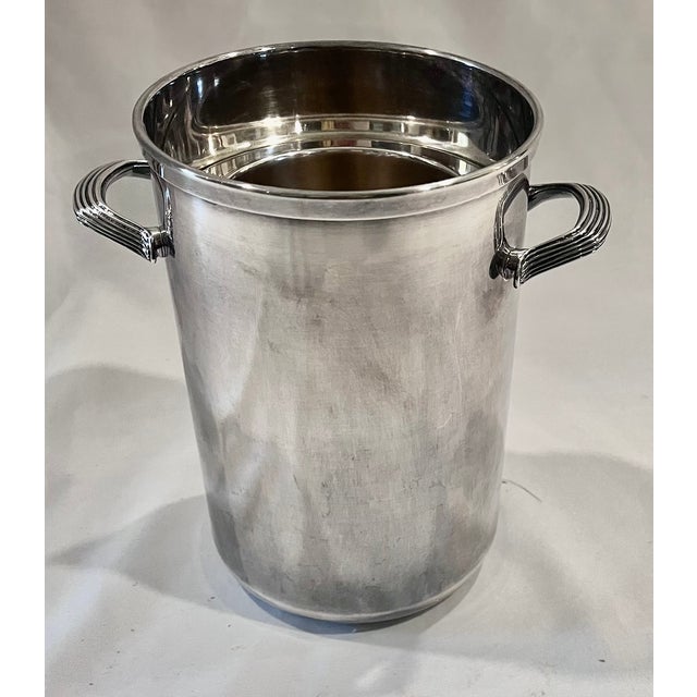Mid-Century Modern Mid 20th Century Mid-Century Modern French Ercuis Silver-Plated Champagne Bucket or Wine Cooler With Ribbed Handles For Sale - Image 3 of 11