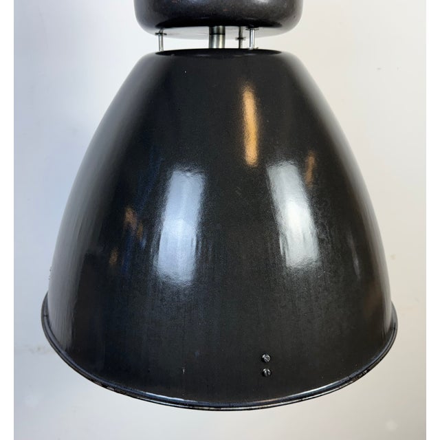 Large Industrial Black Enamel Pendant Lamp from Elektrosvit, 1960s For Sale - Image 6 of 17