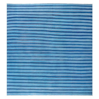 Doris Leslie Blau Vintage Indian Dhurrie Striped Blue Rug For Sale