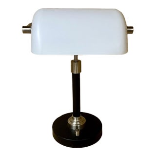 Vintage White Shade Desk Lamp Tabletop Bankers Lamp For Sale