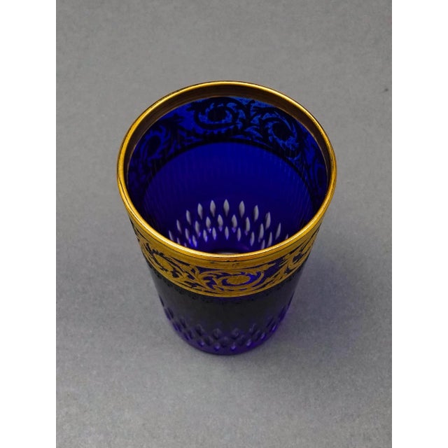 Mid 20th Century Saint St Louis Crystal France Thistle Blue & Gold Encrusted Tea Tumbler Glass For Sale In Miami - Image 6 of 8