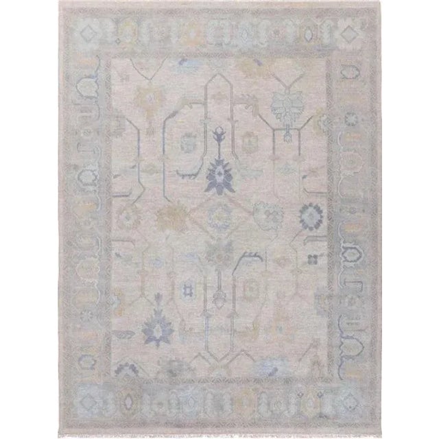 Modern Handknotted Oushak Rug in Shades of Blue with Taupe & Grey, 8' x 10' For Sale