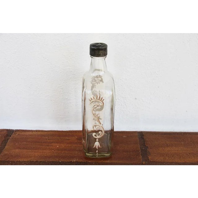 Glass Antique Art Deco Enameled Glass Brandy Bottle Depicting Birds and Flowers For Sale - Image 7 of 9