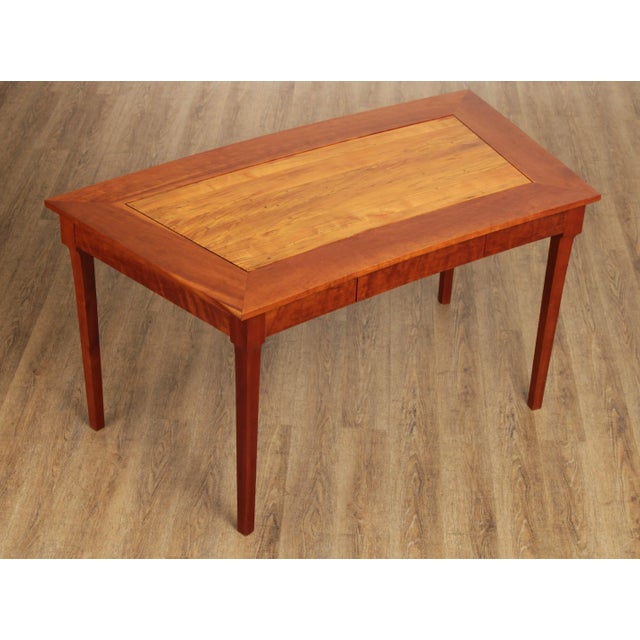 High Quality American Made Solid Wood Bow Form Desk with Single Dovetail Drawer, Signed 'Maria L Alba'