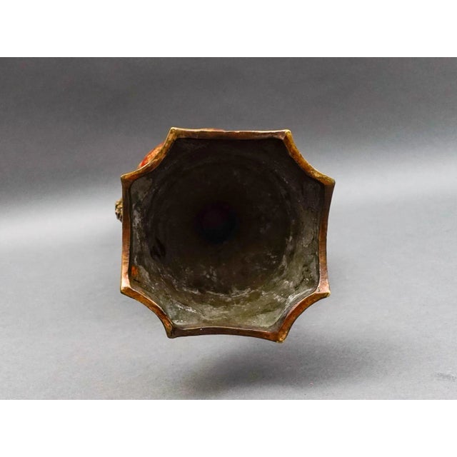 Metal Vintage Hand Painted Gold Floral Porcelain Ornate Bronze Swan Urn Vase For Sale - Image 7 of 7