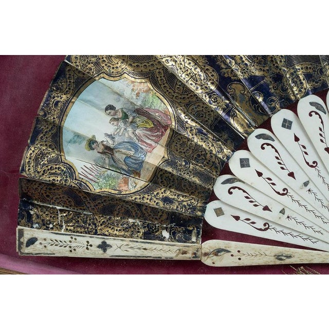 Antique Napoleon III Fan Depicting Bucolic Scenes, France, 19th Century For Sale - Image 3 of 6