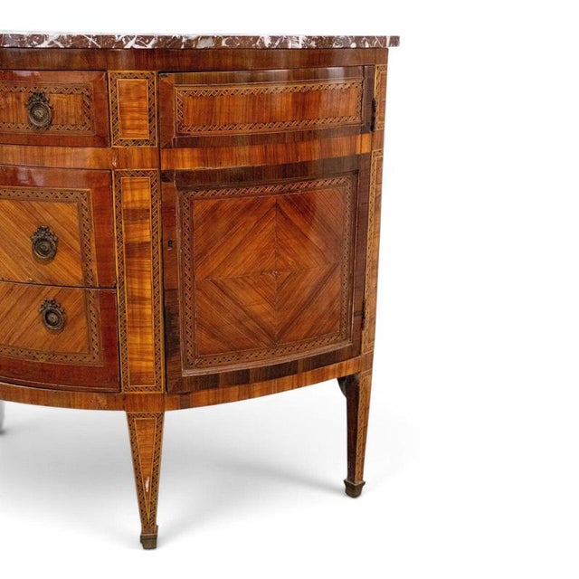 18th Century French Louis XVI Demilune Marquetry Commode with Marble Top, 1780 For Sale - Image 6 of 10