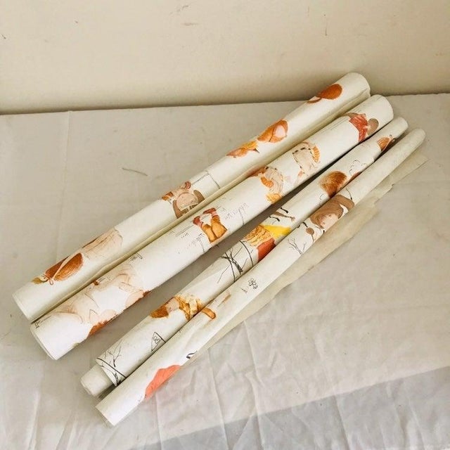 Beige Vintage Wallpaper Fran Mar 1978 Nursery 2+ Roll Girls Bedroom Playroom 27'' W For Sale - Image 8 of 8