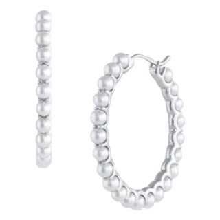 14 Karat White Gold White Silvery Baby Akoya Pearl Line Unique Statement Medium, A Pair For Sale