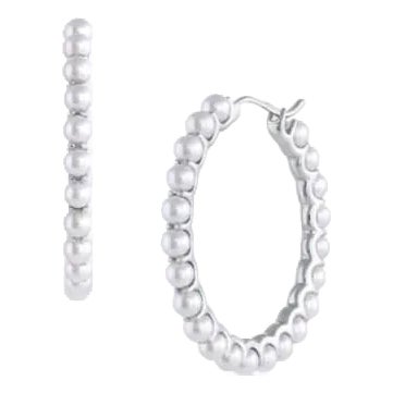14 Karat White Gold White Silvery Baby Akoya Pearl Line Unique Statement Medium, A Pair For Sale