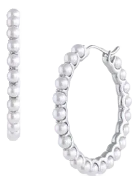 14 Karat White Gold White Silvery Baby Akoya Pearl Line Unique Statement Medium, A Pair
