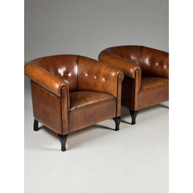 Vintage Club Chairs in Sheepskin Leather, Set of 2 For Sale - Image 10 of 18