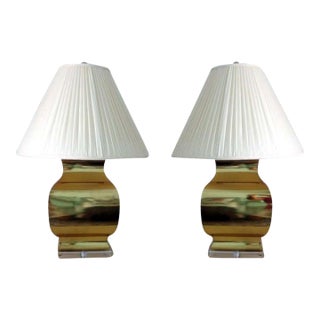 Pair Large Modern geometrical urn shape Brass Lamps For Sale