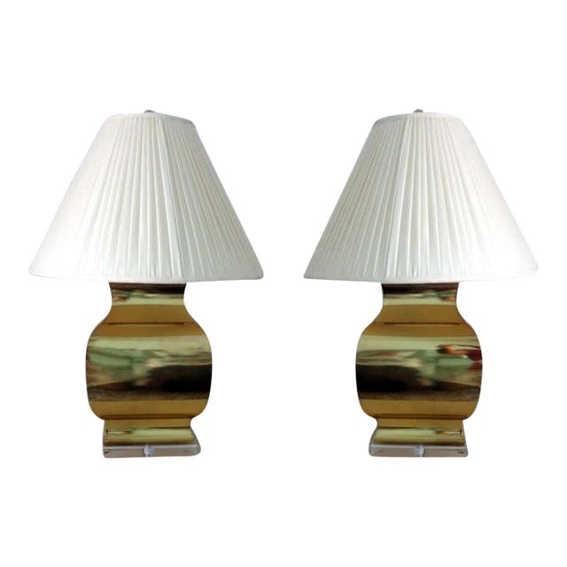 Pair Large Modern geometrical urn shape Brass Lamps For Sale