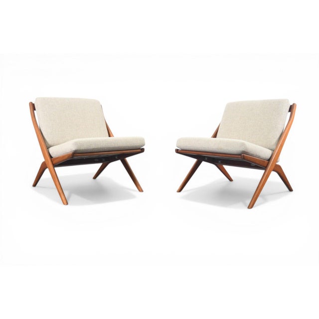 Mid-Century Modern Mid 20th Century Pair of Folke Ohlsson Scissor Chairs in Teak for Dux For Sale - Image 3 of 12