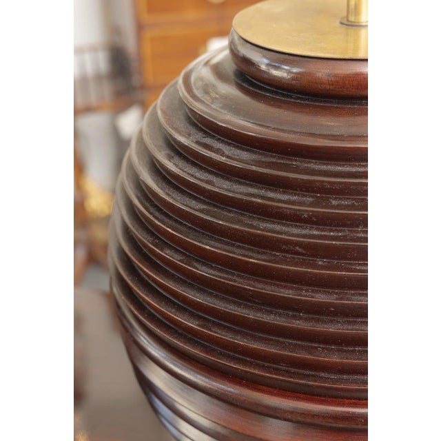 Wood Pair of Ribbed Mahogany Table Lamps For Sale - Image 7 of 8