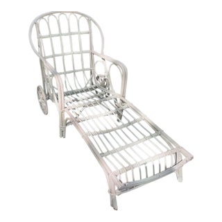 Bamboo Chaise Lounge 1950s White Patio Sunlounger For Sale