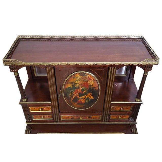 19th C French Vernis Martin Style Painted & Fitted Interior Bonheur Du Jour Secretary Desk For Sale - Image 11 of 18