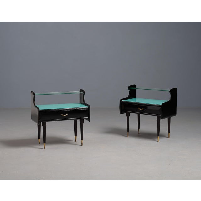 1950s Italian Black Nightstands with Glass Top, 1950s, Set of 2 For Sale - Image 5 of 7