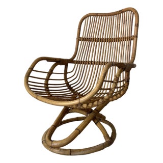 Vintage Franco Albini-Style Rattan Bamboo Chair For Sale
