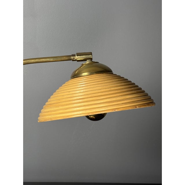 Gold Mid-Century Modern Pencil Reed Rattan Bamboo and Brass Table Lamp, Italy, 1970s For Sale - Image 8 of 10