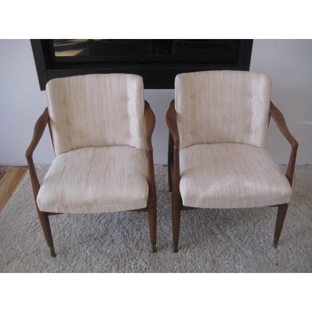 1960s Mid-Century Walnut Sculptural Arm Chairs - A Pair 1960s For Sale - Image 5 of 13