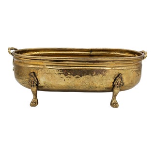 Vintage Brass Hammered Clawfoot Jardiniere For Sale