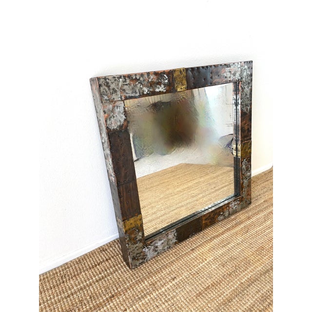 Vintage 1970s Paul Evans Brutal Metal Patchwork Wall Mirror For Sale - Image 10 of 15