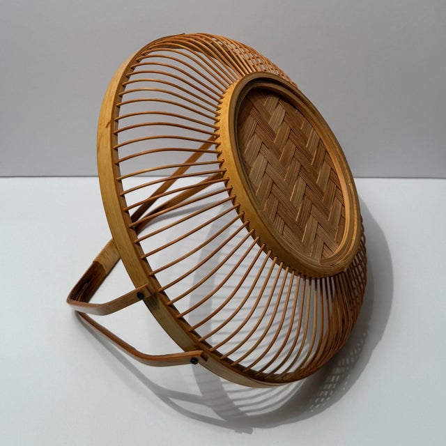 Wood 1970s Vintage Mid-Century Modern Handcrafted Japanese "Hanakago" Bamboo Flower Basket For Sale - Image 7 of 10