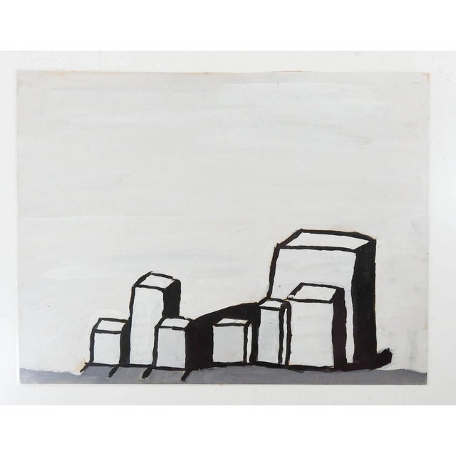 Vintage mid century gouache on paper black, gray and white geometric abstract painting. Unsigned, I have a number of...