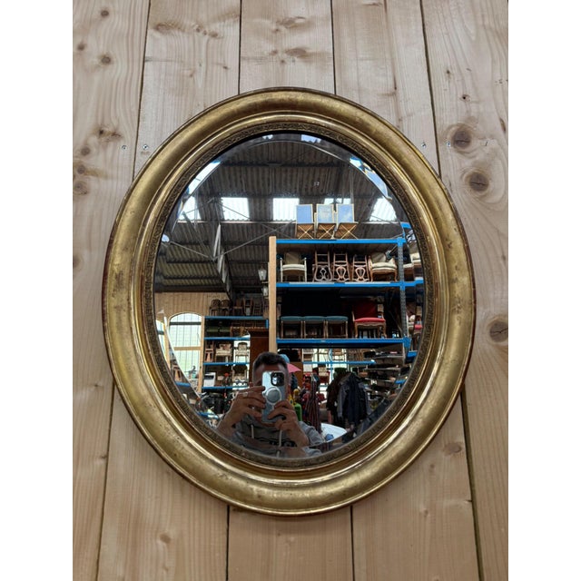 Napoleon III Oval Mirror Gilded with Gold Leaf Wood and Stucco For Sale - Image 3 of 5