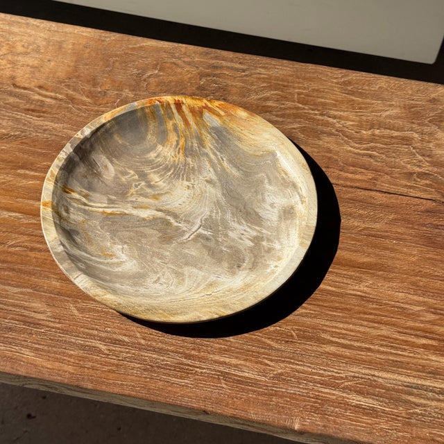 Wood Light Beige Petrified Wood Circular Tray, 1980s For Sale - Image 7 of 11