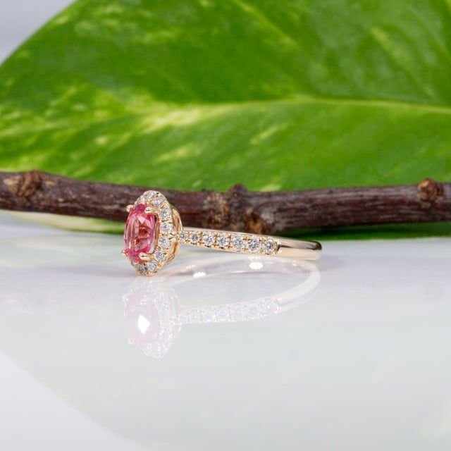 Aaa Padparadscha Sapphire Ring With Earth-Mined Diamond Accents: Solid 14k Gold, Size 6.75 For Sale In Columbus - Image 6 of 9