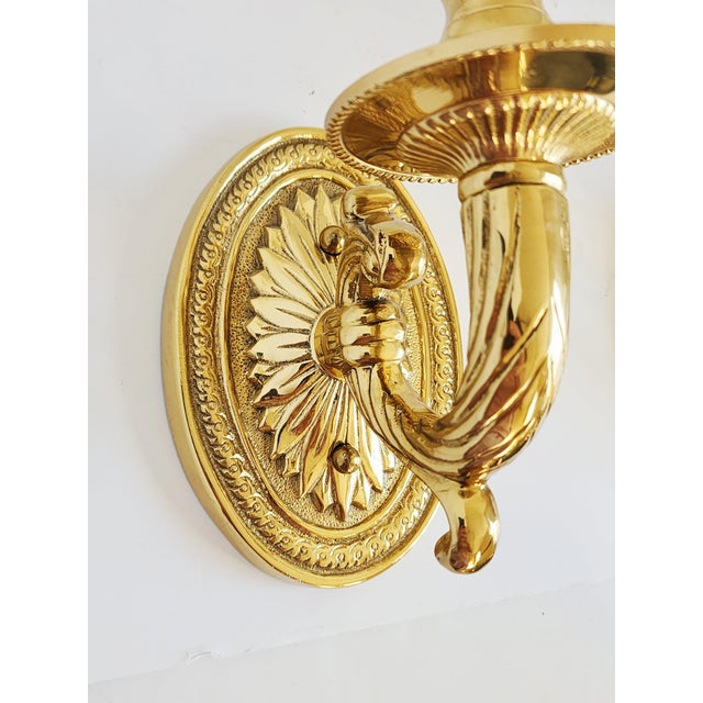 2010s Neoclassical Style Brass Wall Sconces - A Pair For Sale - Image 5 of 12