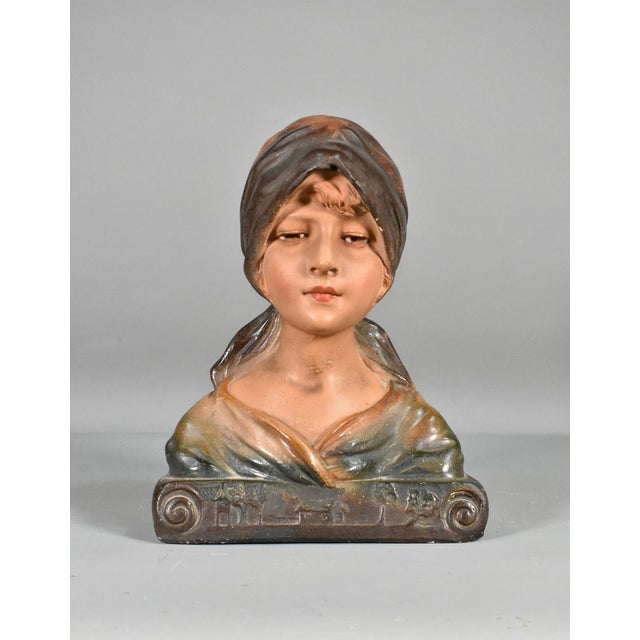 Sculpture Materials Antique French Bust of Young Girl in Plaster, 1910s For Sale - Image 7 of 16
