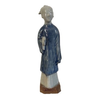 Antique 18th Century Chinese Export Porcelain Blue & White Qianlong Figure For Sale