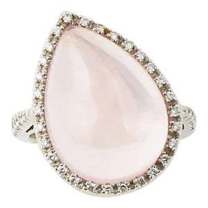 Favero Rose Quartz and Diamond Gold Offset Cocktail Ring size 5