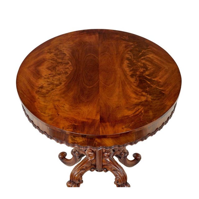 Wood Antique Carved Flame Mahogany Oval Center Table, 1890s For Sale - Image 7 of 9