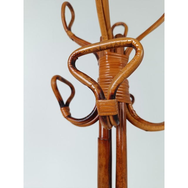 1950s Mid-Century Bamboo Cane & Rattan Coat Rack Stand, Italy, 1950s For Sale - Image 5 of 18