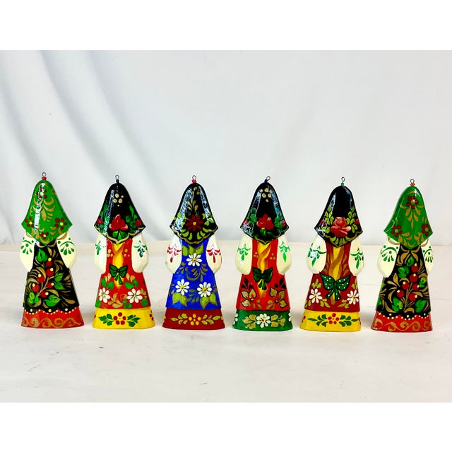 Ruby Red Vintage Boho Chic Folk Art Russian Hand Crafted Christmas Ornaments - Set of 6, Small. For Sale - Image 8 of 10